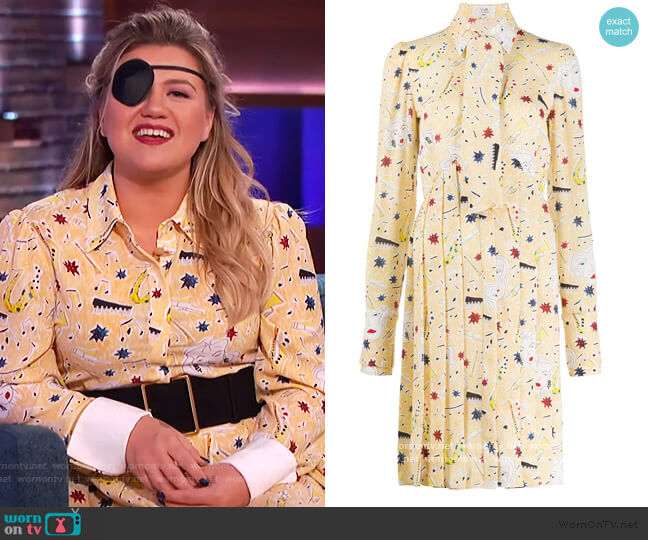 Victoria Beckham pleated-skirt shirt dress worn by Kelly Clarkson on The Kelly Clarkson Show