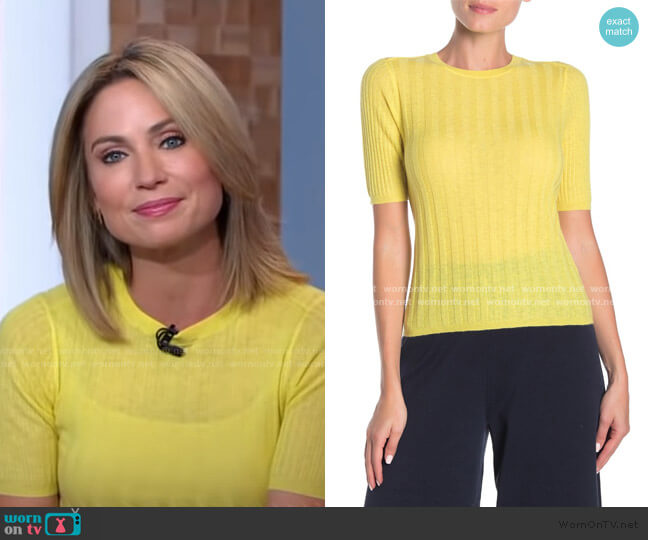 Vince Short Sleeve Cashmere Blend Top worn by Amy Robach on Good Morning America