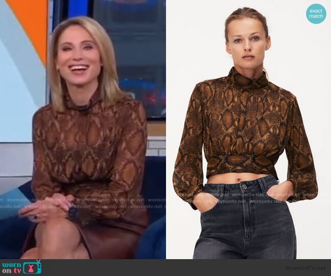 Zara Animal Print Cropped Blouse worn by Amy Robach on Good Morning America