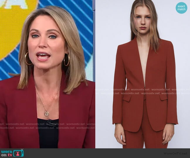 Zara Lapelless Blazer worn by Amy Robach on Good Morning America