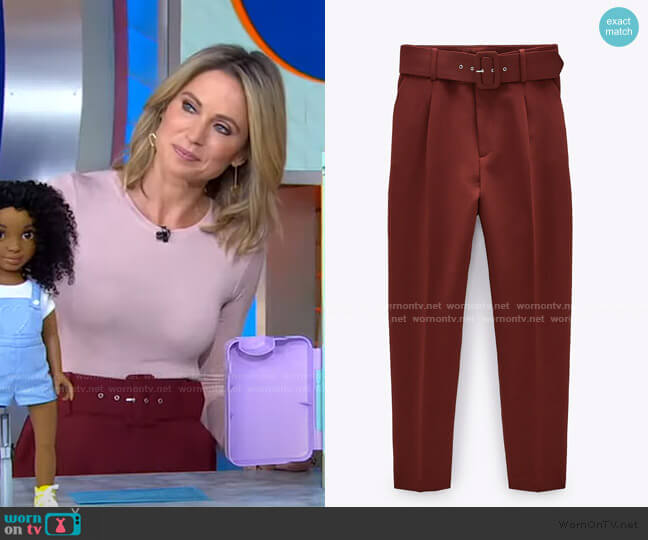 Zara High Waisted Belted Pants worn by Amy Robach on Good Morning America