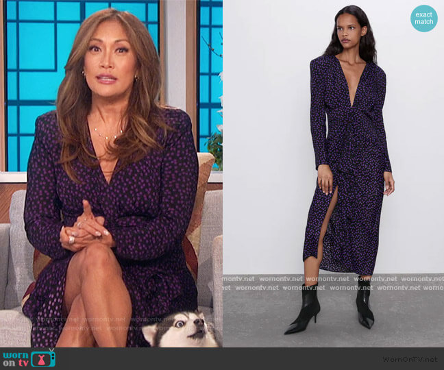 Zara Polka Dot Dress with Shoulder Pads worn by Carrie Inaba on The Talk