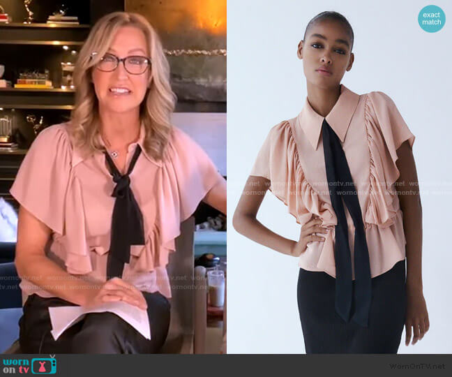 Zara Ruffle Blouse with Bow worn by Lara Spencer on Good Morning America