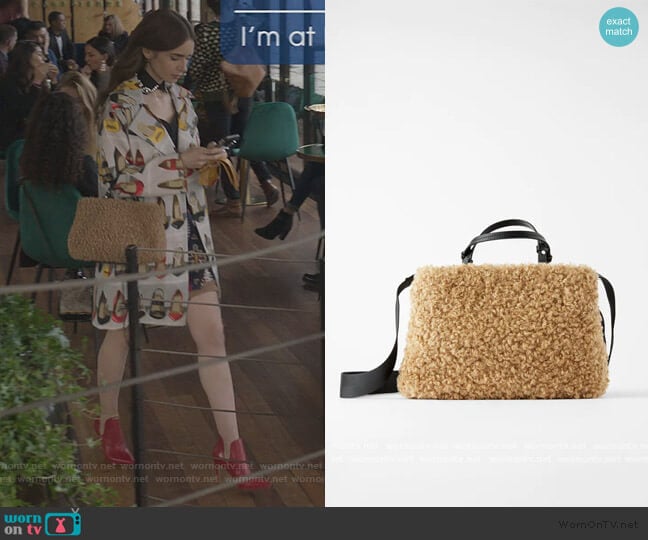 Zara Faux Fur Teddy Bag worn by Emily Cooper (Lily Collins) on Emily in Paris