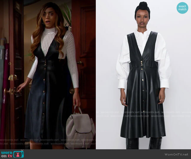 Zara Midi Pinafore Dress with Buttons worn by Zoe (Kiara Barnes) on The Bold and the Beautiful