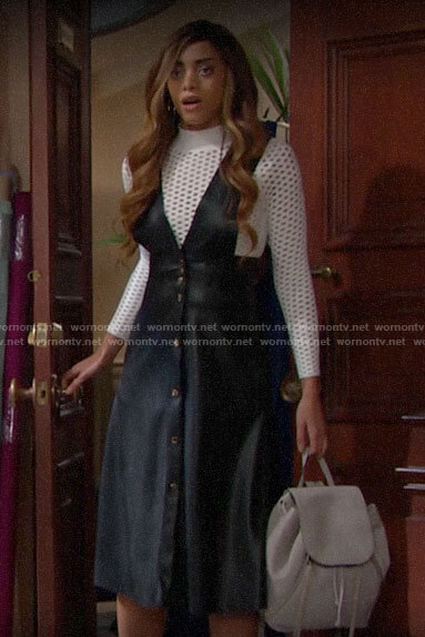 Zoe’s leather button front pinafore dress on The Bold and the Beautiful
