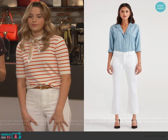 7 for All Mainkind High Waist Slim Kick with Front Pockets worn by Lex (Jules LeBlanc) on Side Hustle