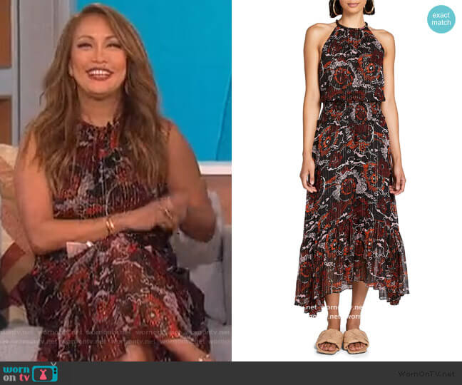 A.L.C. Bardot Silk Blend Halter Dress worn by Carrie Inaba on The Talk