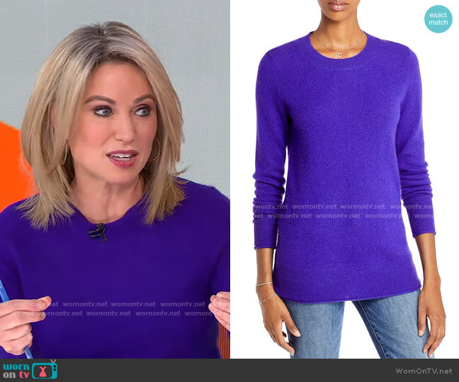 Aqua Cashmere Fitted Cashmere Crewneck Sweater worn by Amy Robach on Good Morning America