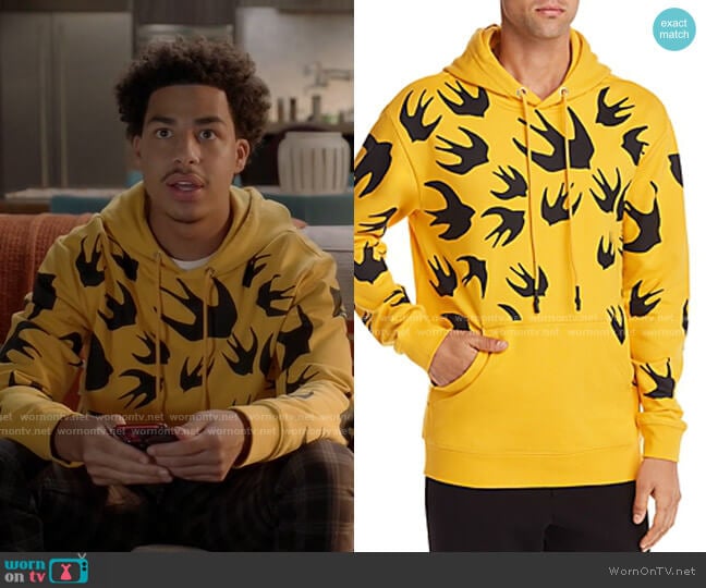 McQ Alexander McQueen Swallow-Printed Hooded Sweatshirt worn by Andre Johnson Jr (Marcus Scribner) on Black-ish