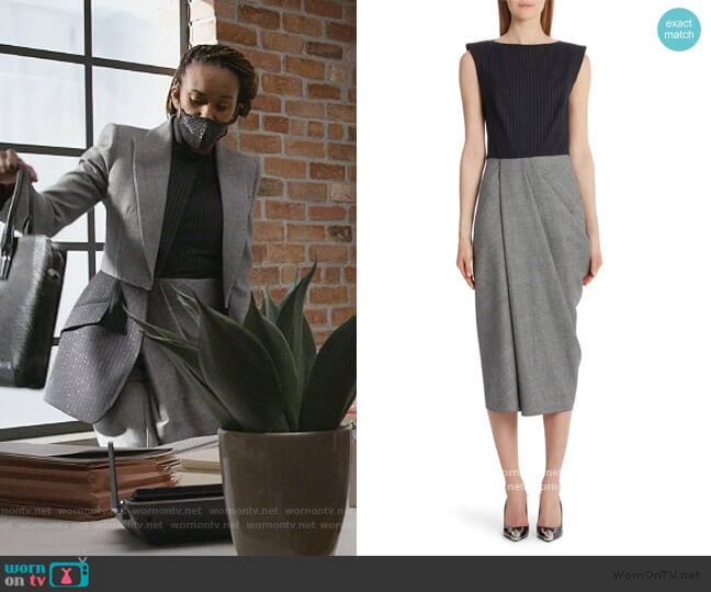 Alexander Mcqueen Pinstripe & Glen Plaid Wool Midi Dress worn by Rachel Audubon (Michelle Bathe) on All Rise