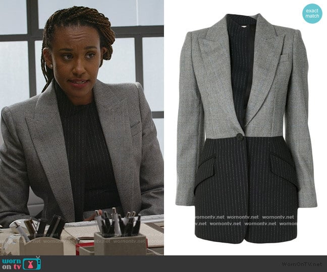 Alexander Mcqueen panelled single-breasted blazer worn by Rachel Audubon (Michelle Bathe) on All Rise