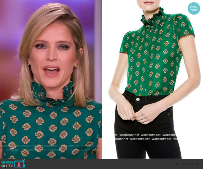 Alice + Olivia Juliette Ruffle Mock Neck Blouse worn by Sara Haines on The View