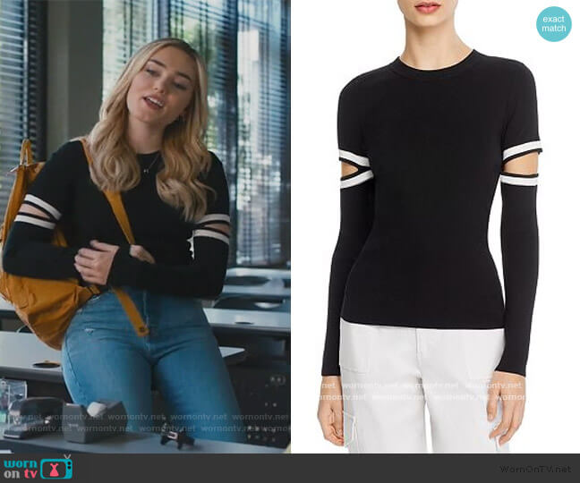 Alice and Olivia Jazi Cutout-Sleeve Sweater worn by Taylor Otto (Meg Donnelly) on American Housewife