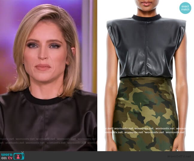 Alice + Olivia Kendrick Faux Leather Crop Top worn by Sara Haines on The View