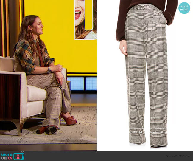Alice + Olivia Eric High-Waist Prince Of Wales Check Pants worn by Drew Barrymore on The Drew Barrymore Show