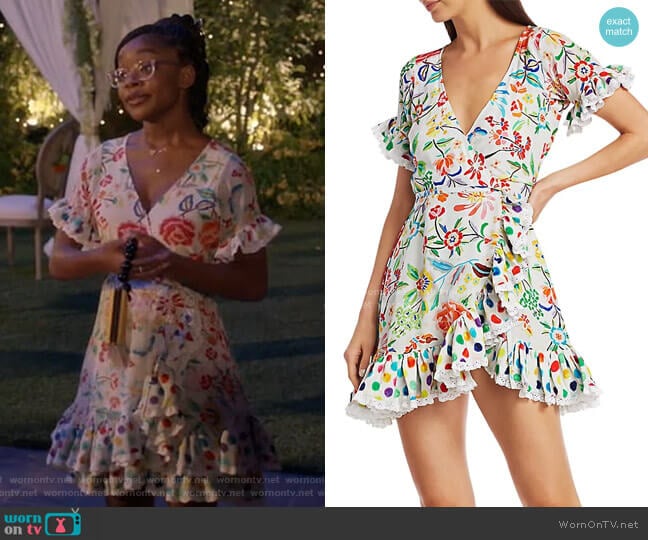 All Things Mochi Valeria Floral Silk Wrap Dress worn by Diane Johnson (Marsai Martin) on Black-ish