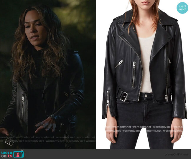 All Saints Balfern Leather Biker Jacket worn by Emily Lopez (Jessica Camacho) on All Rise
