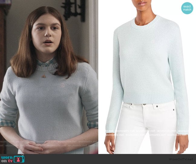 Aqua Cashmere Embroidered Peace Sign Cashmere Sweater