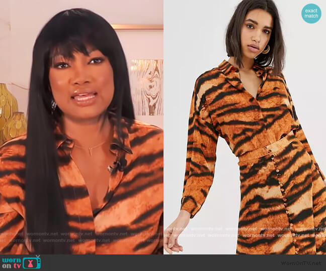 ASOS Mango shirt in tiger print worn by Garcelle Beauvais on The Real