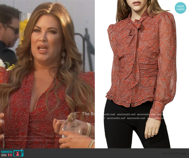 Bardot Floral Tie Neck Blouse worn by Emily Simpson on The Real Housewives of Orange County