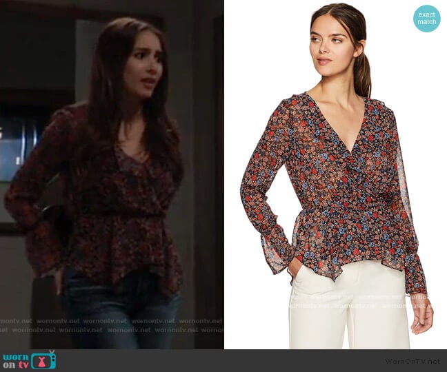 BCBGeneration Long Printed Handkerchief Hem Surplice Top worn by Molly Lansing-Davis (Haley Pullos) on General Hospital