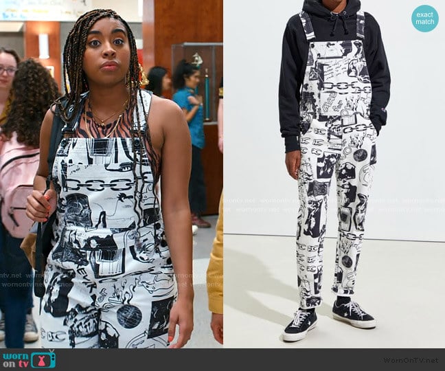 BDG Scribble Print Overall worn by Aisha (Alycia Pascual-Pena) on Saved By The Bell