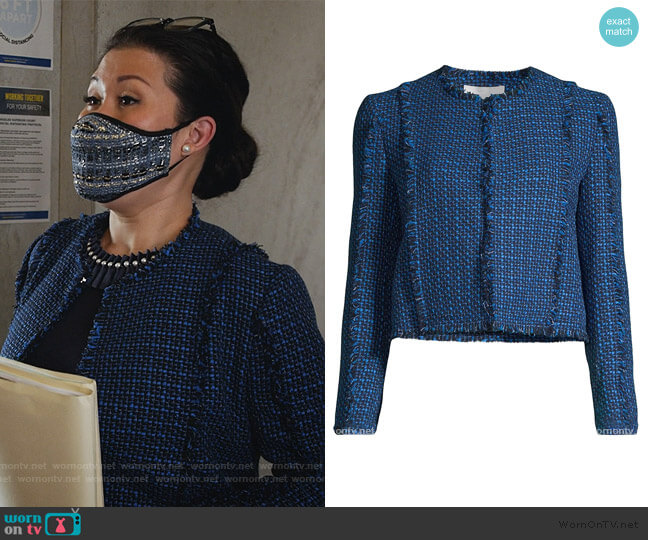 BOSS Johellana Fringe Tweed Cropped Jacket worn by Sherri Kansky (Ruthie Ann Miles) on All Rise