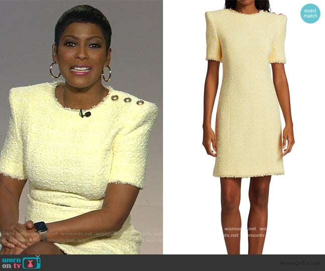Balmain Structured Shoulder Tweed Dress worn by Tamron Hall on Tamron Hall Show