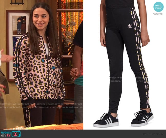Adidas Big Girls LZ Leopard Striped Leggings worn by Tess O'Malley (Sky Katz) on Ravens Home