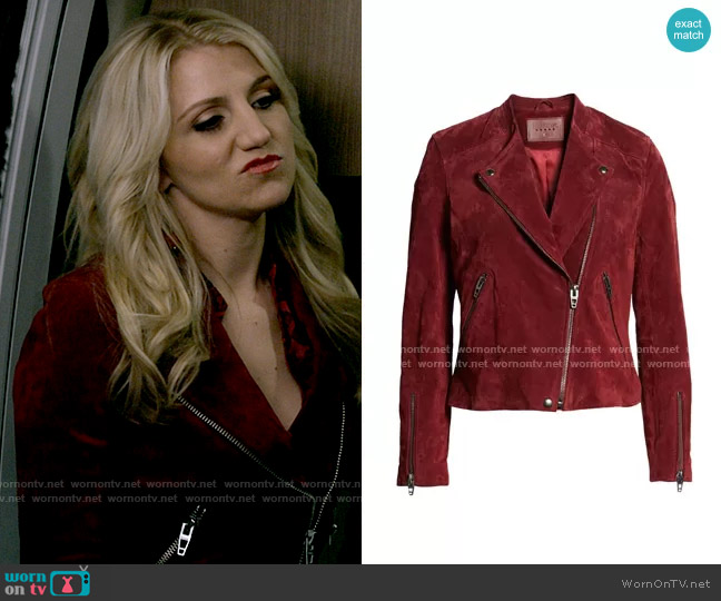 Blank NYC No Limit Suede Jacket worn by Gina Dabrowski (Annaleigh Ashford) on B Positive