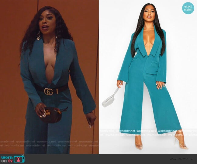 Boohoo Tailored Plunge Front Wide Leg Culotte Jumpsuit worn by Wendy Osefo on The Real Housewives of Potomac