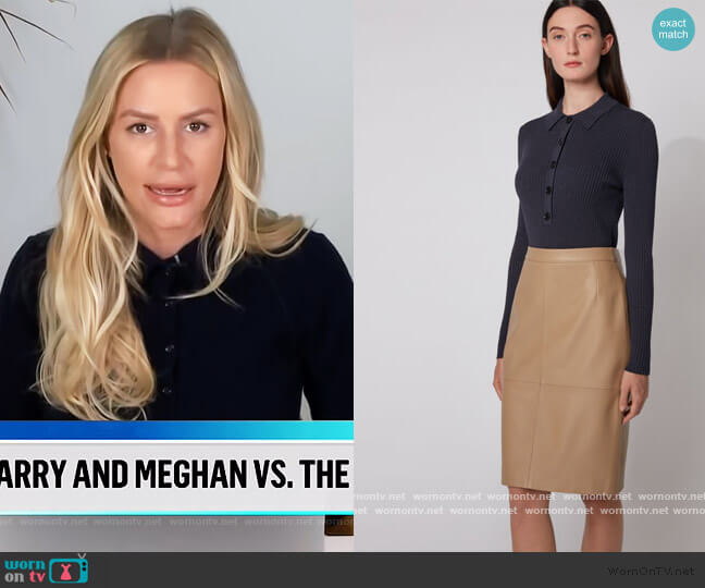 BOSS Slim-fit ribbed sweater with polo collar worn by Morgan Stewart on E! News