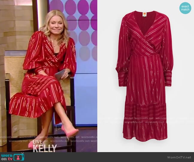 FARM Rio Burgundy Stripe Dress worn by Kelly Ripa on Live with Kelly and Mark