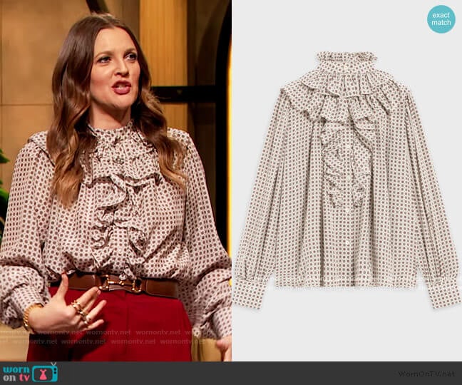 Celine Romantic Blouse worn by Drew Barrymore on The Drew Barrymore Show