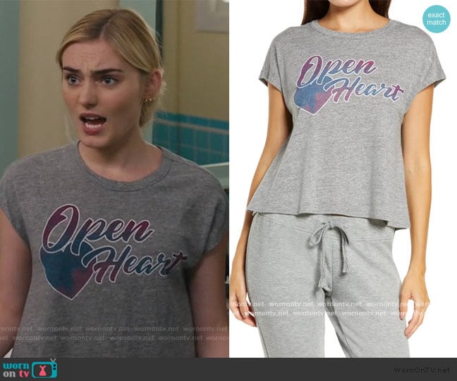 Chasers Open Heart Graphic Tee worn by Taylor Otto (Meg Donnelly) on American Housewife