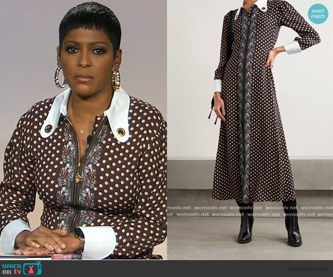 Chloe Embellished silk-trimmed printed crepe maxi dress worn by Tamron Hall on Tamron Hall Show