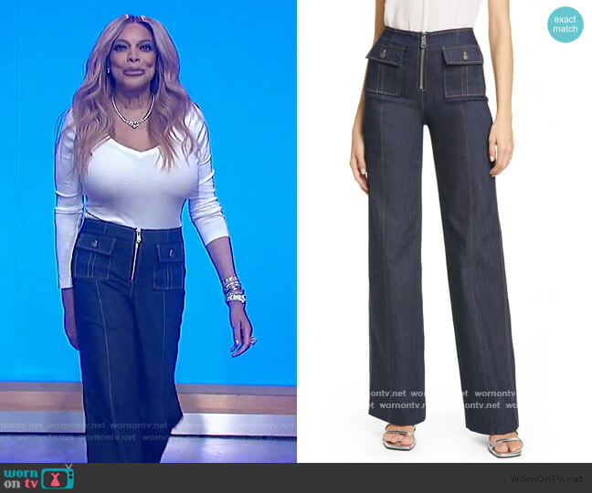 Cinq a Sept Azure Wide Leg Jeans worn by Wendy Williams on The Wendy Williams Show