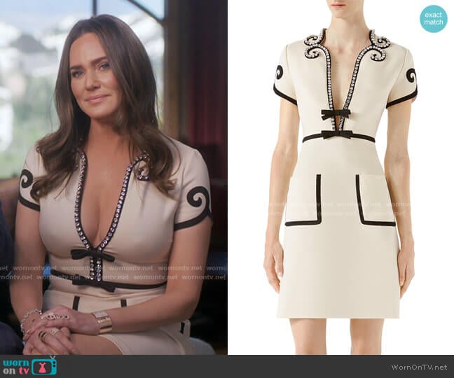 Gucci Crystal-Trim Jersey V-Neck Dress worn by Meredith Marks on The Real Housewives of Salt Lake City