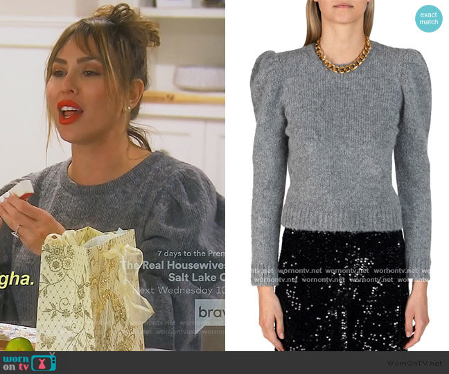 Derek Lam 10 Crosby Locken Puff-Sleeve Crewneck Sweater worn by Kelly Dodd on The Real Housewives of Orange County