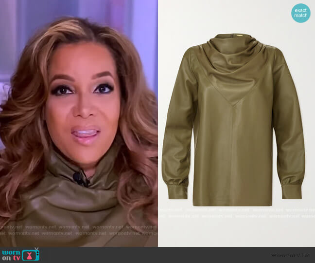 Dodo Bar Or Bilbi draped leather blouse worn by Sunny Hostin on The View
