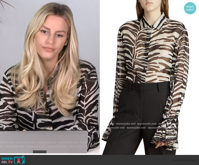 Dries Van Noten Zebra-Print Ruffle-Cuff Shirt worn by Morgan Stewart on E! News