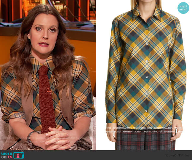 Dries Van Noten Plaid Cotton Shirt worn by Drew Barrymore on The Drew Barrymore Show