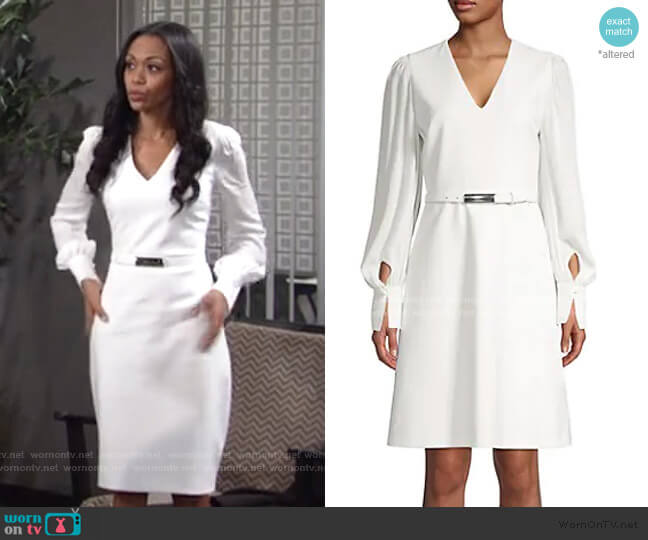 Elie Tahari Hale Belted Dress worn by Amanda Sinclair (Mishael Morgan) on The Young and the Restless