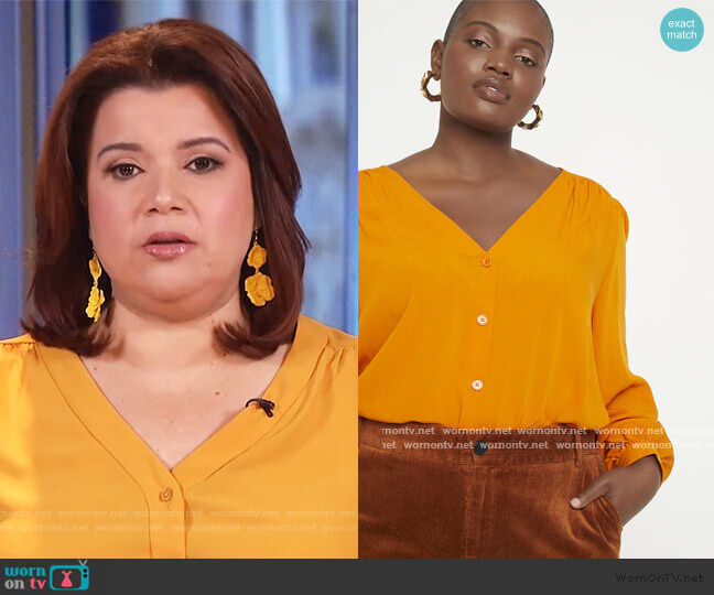 Eloquii Button Down V-Neck Top worn by Ana Navarro on The View