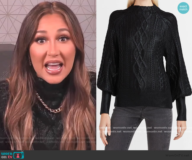 Express Metallic Foil Cable Knit Mock Neck Sweater worn by Adrienne Houghton on The Real