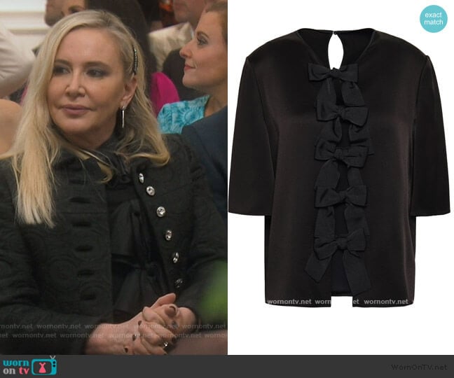 Fendi Bow-embellished satin top worn by Shannon Beador on The Real Housewives of Orange County