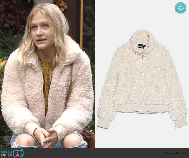 Zara Fleece Bomber worn by Faith Newman (Alyvia Alyn Lind) on The Young and the Restless