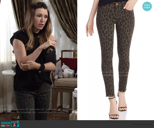 Aqua Frayed Ankle Skinny Jeans in Leopard worn by Chloe Mitchell (Elizabeth Hendrickson) on The Young and the Restless