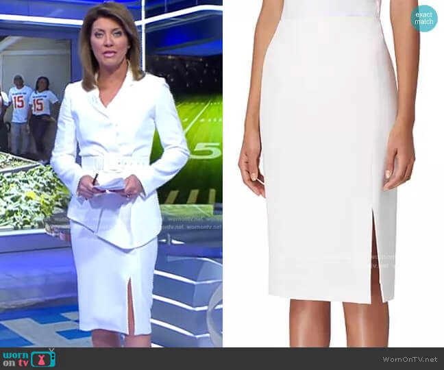 Tahari ASL Front-Slit Crepe Pencil Skirt worn by Norah O'Donnell on CBS Evening News